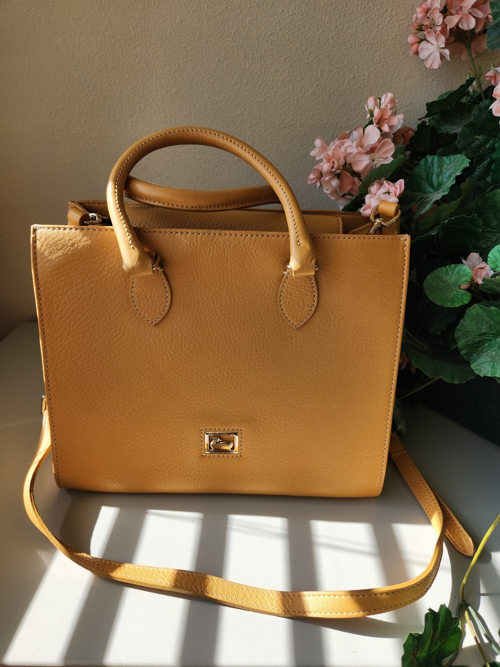 LABOR DAY SPECIAL!  Mustard Yellow Dooney & Burke Leather Top-Handle Bag